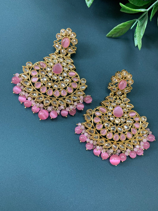 Lili polki Chandbali earring in pastel pink