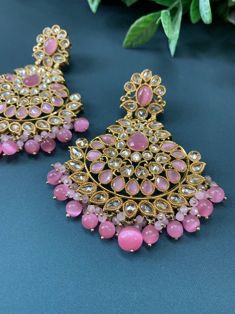 Lili polki Chandbali earring in pastel pink