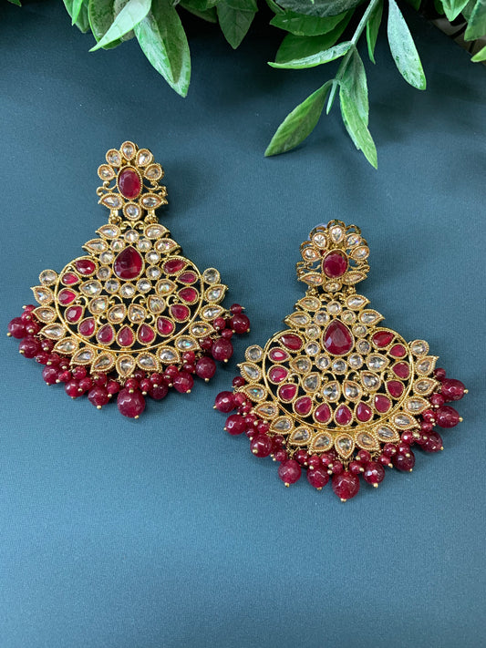 Lili polki Chandbali earring in burgundy red/ maroon