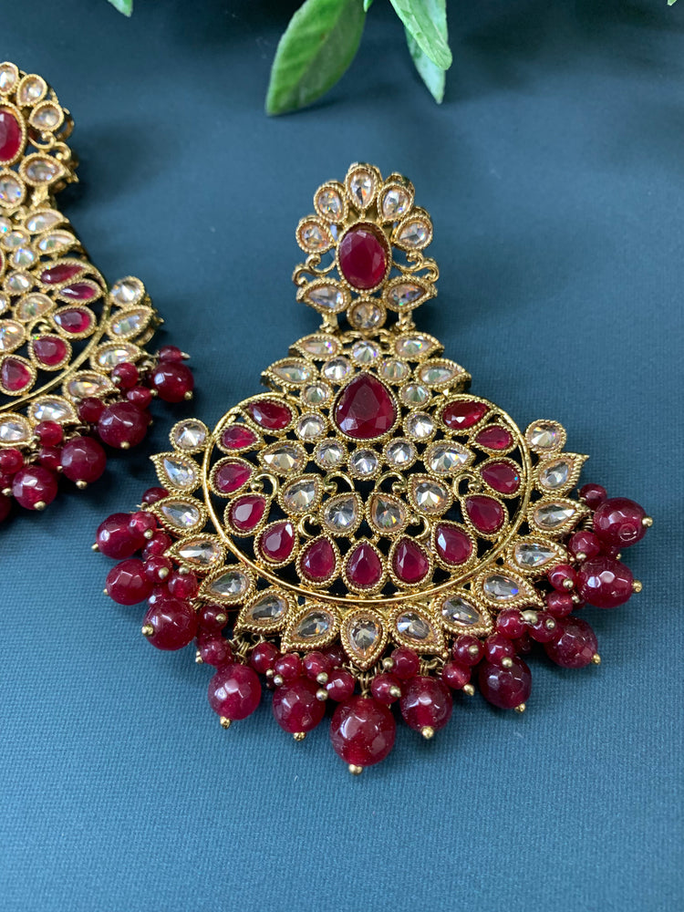 Lili polki Chandbali earring in burgundy red/ maroon