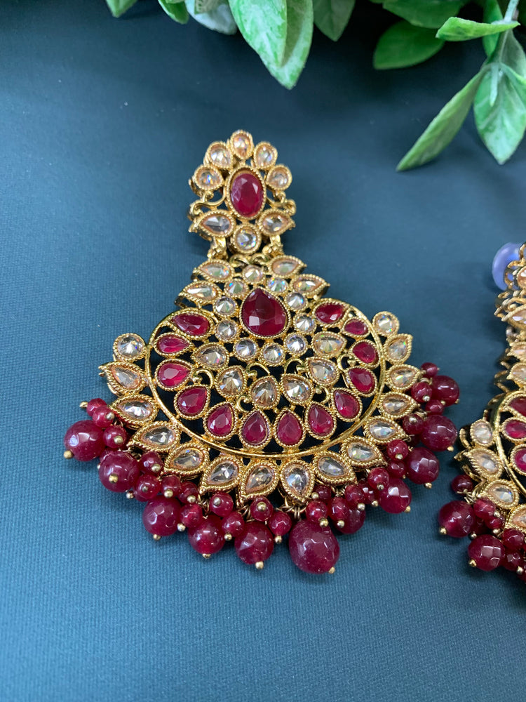 Lili polki Chandbali earring in burgundy red/ maroon