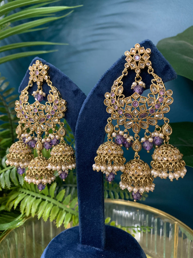 Naina polki triple jhumki earring in lavender