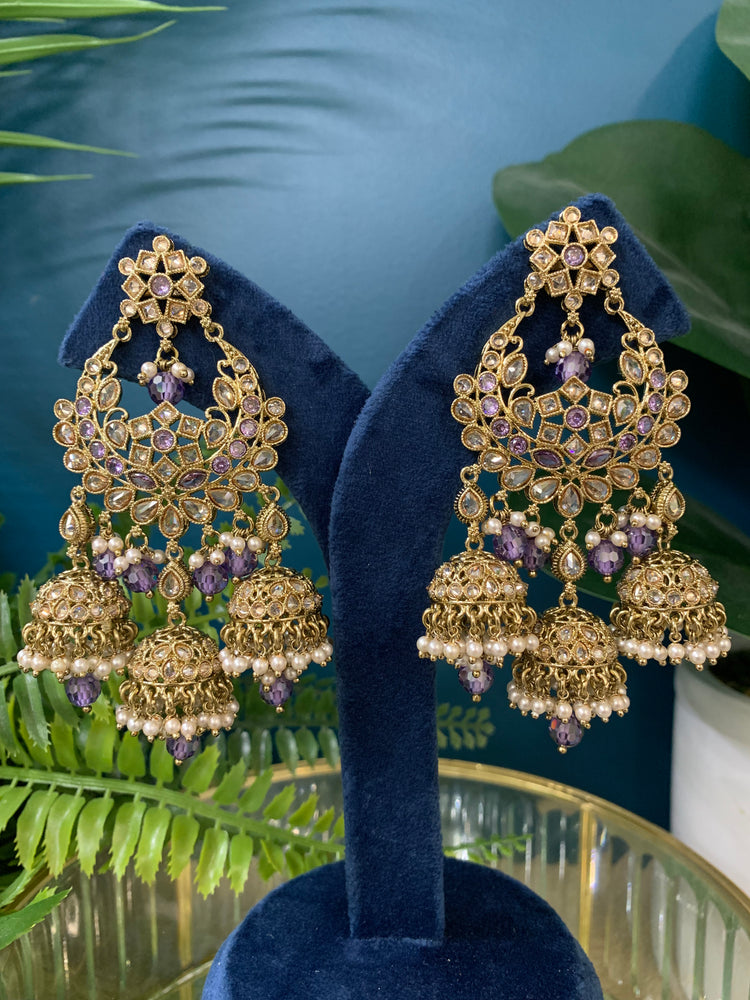 Naina polki triple jhumki earring in lavender