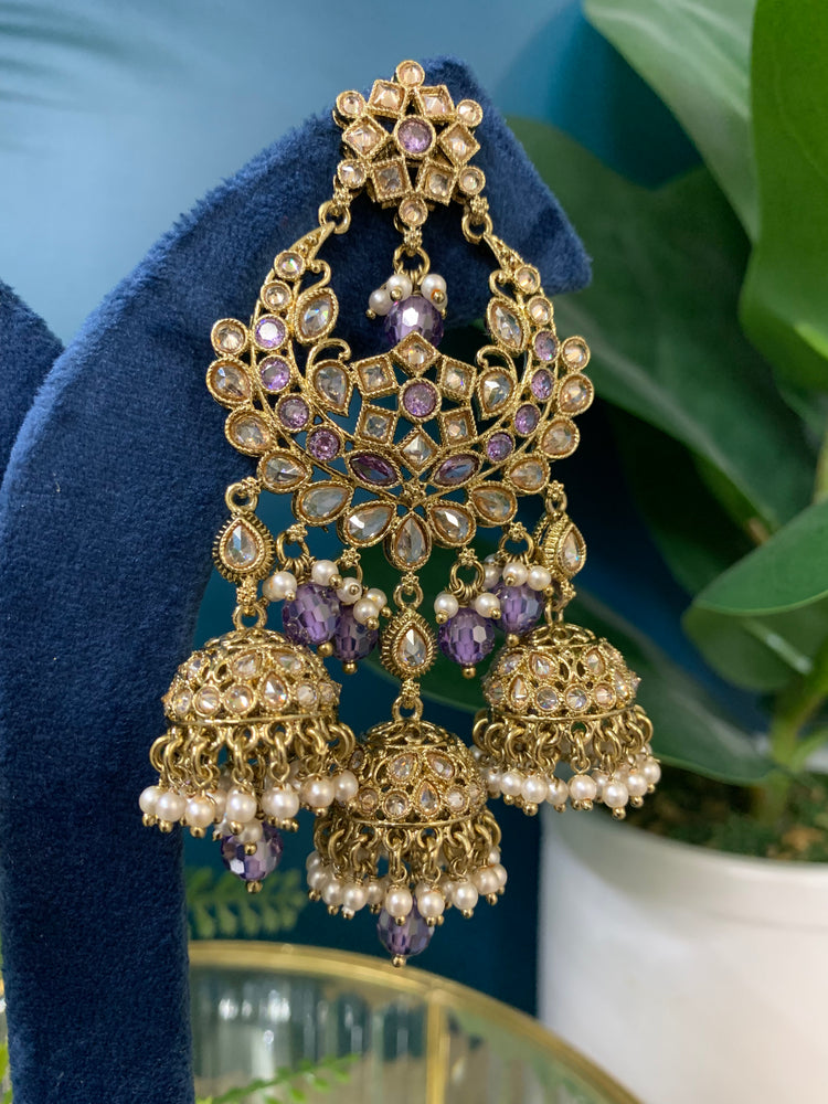 Naina polki triple jhumki earring in lavender