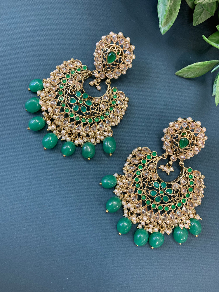 Haya polki Chandbali earring antique polki/ green