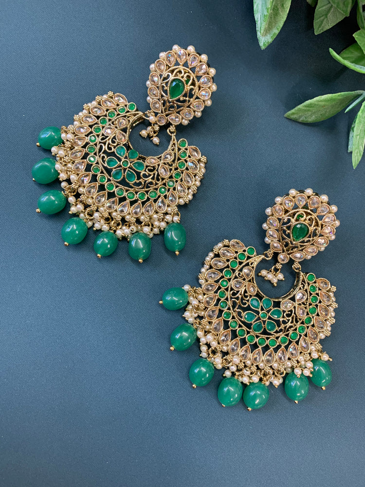 Haya polki Chandbali earring antique polki/ green