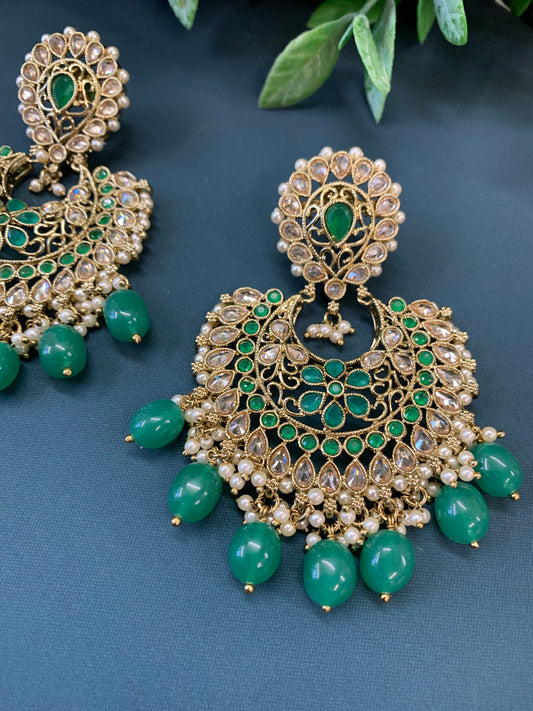 Haya polki Chandbali earring antique polki/ green