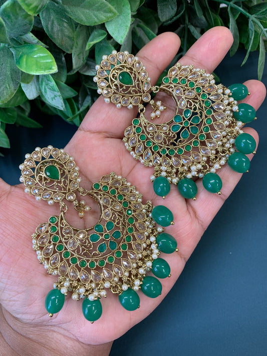 Haya polki Chandbali earring antique polki/ green