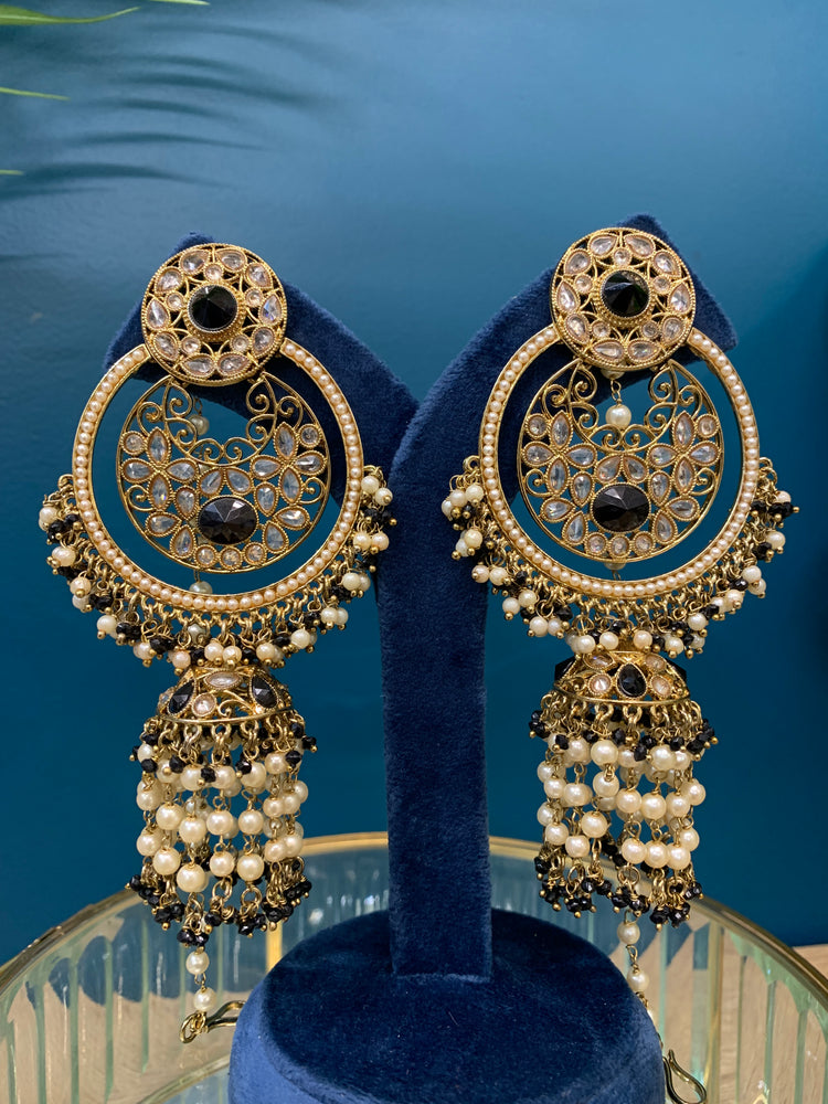 Ashley polki oversized jhumki earring with sahare black