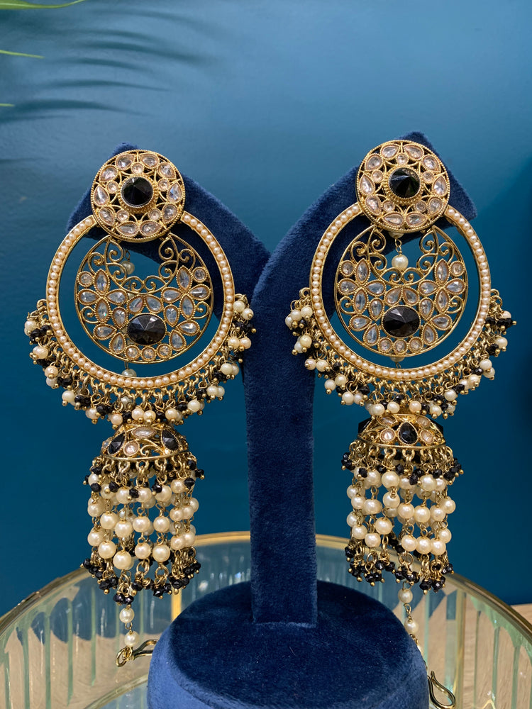 Ashley polki oversized jhumki earring with sahare black