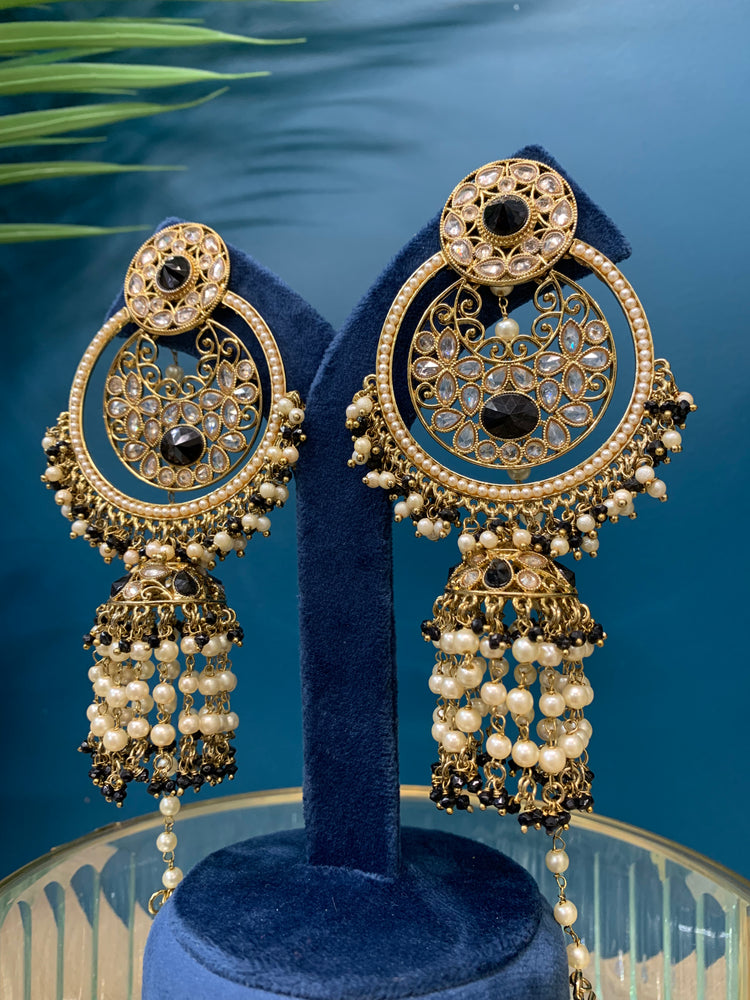 Ashley polki oversized jhumki earring with sahare black