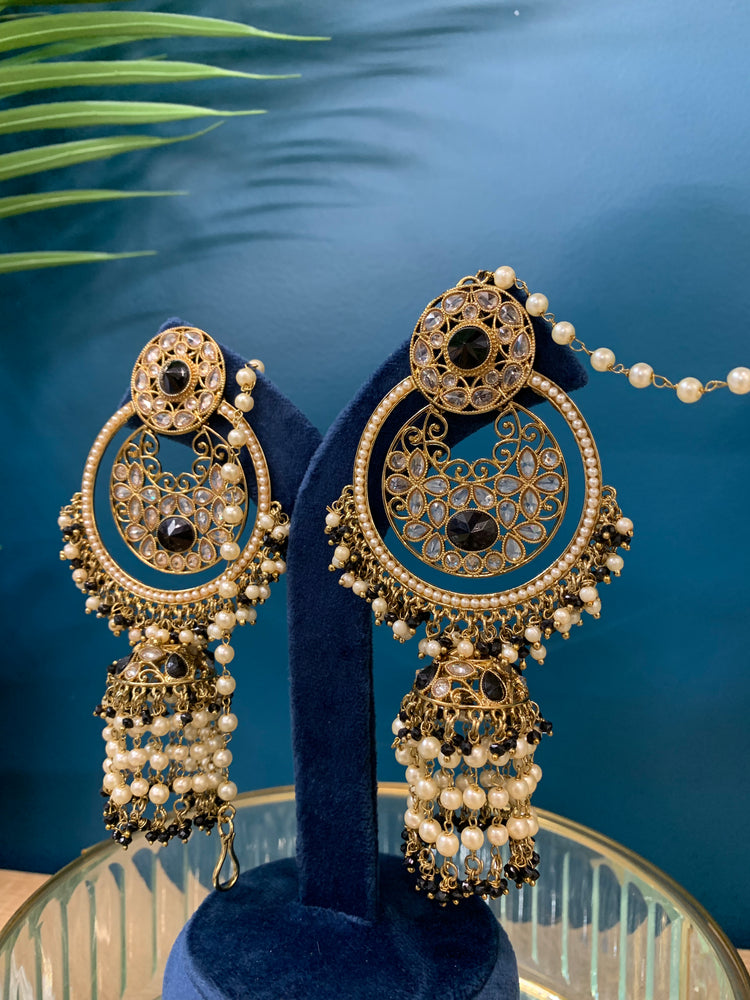 Ashley polki oversized jhumki earring with sahare black