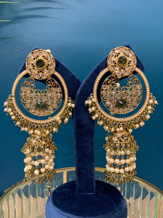 Ashley polki oversized jhumki earring with sahare olive /mahendi