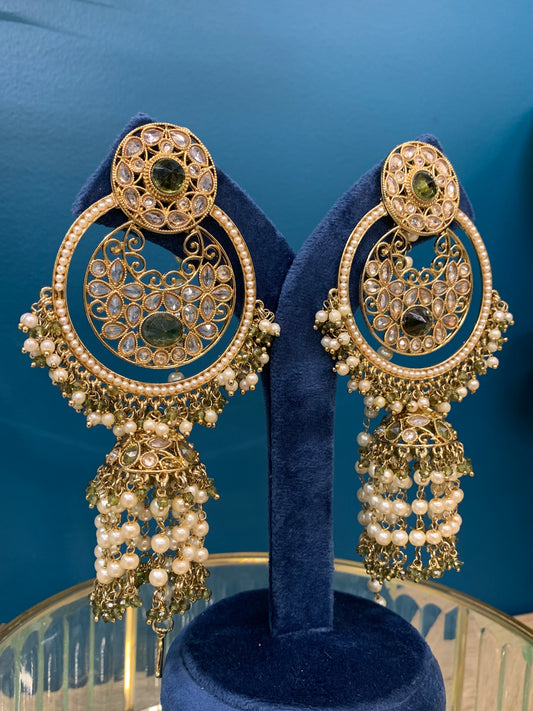 Ashley polki oversized jhumki earring with sahare olive /mahendi