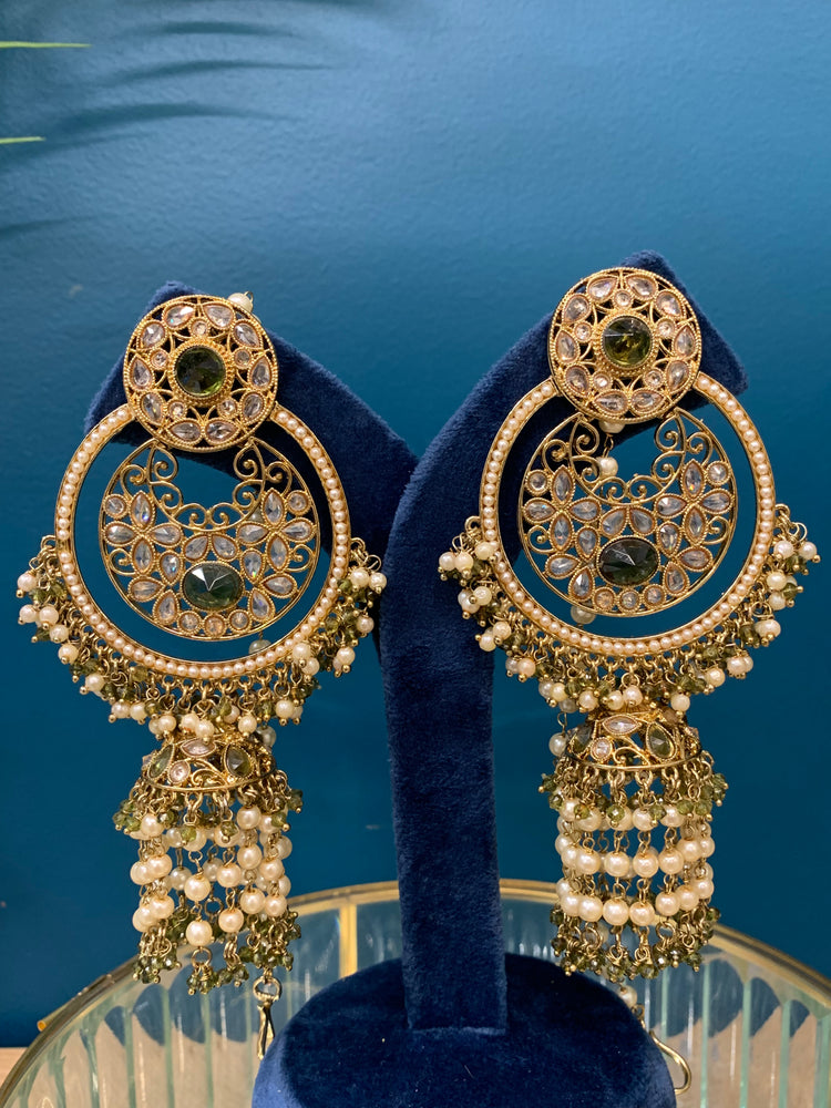 Ashley polki oversized jhumki earring with sahare olive /mahendi