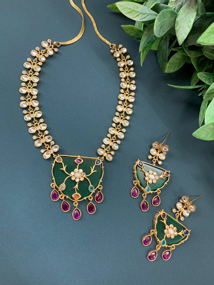 mounted moissanite kundan necklace multi