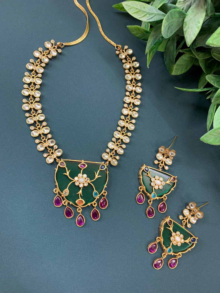 mounted moissanite kundan necklace multi