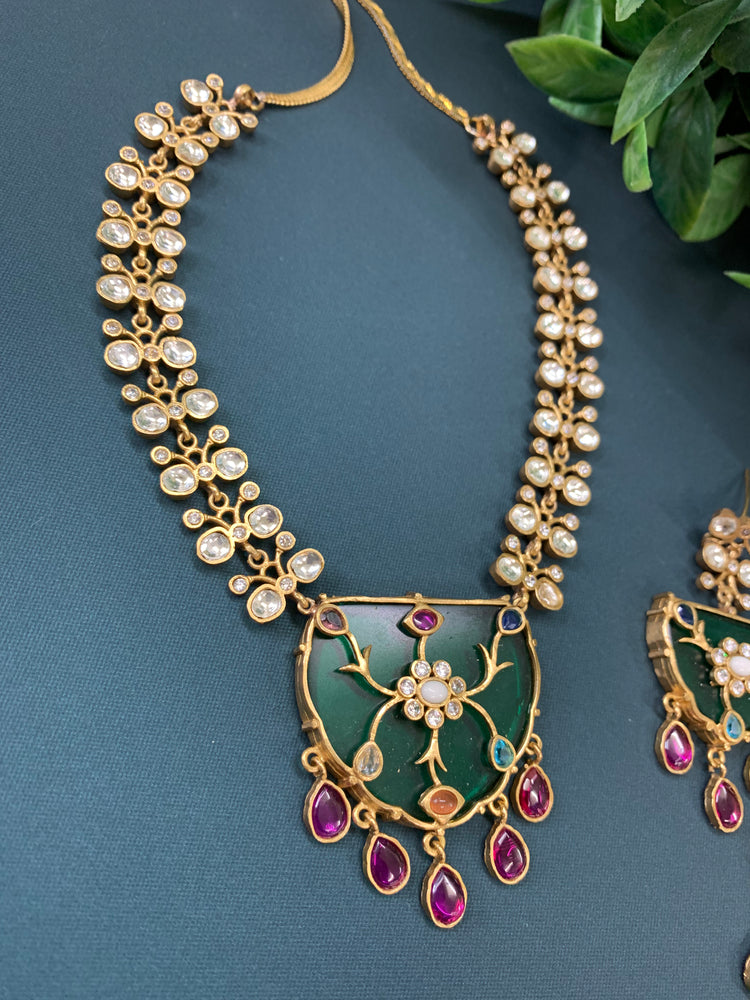 mounted moissanite kundan necklace multi