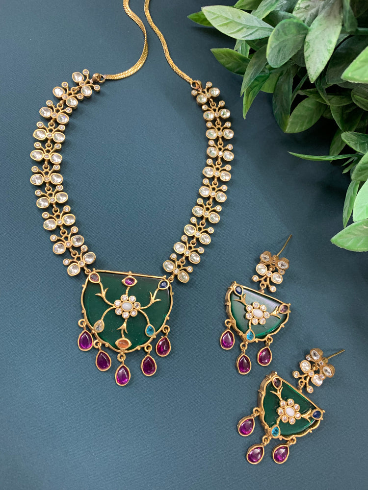 mounted moissanite kundan necklace multi