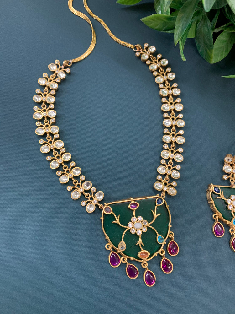 mounted moissanite kundan necklace multi