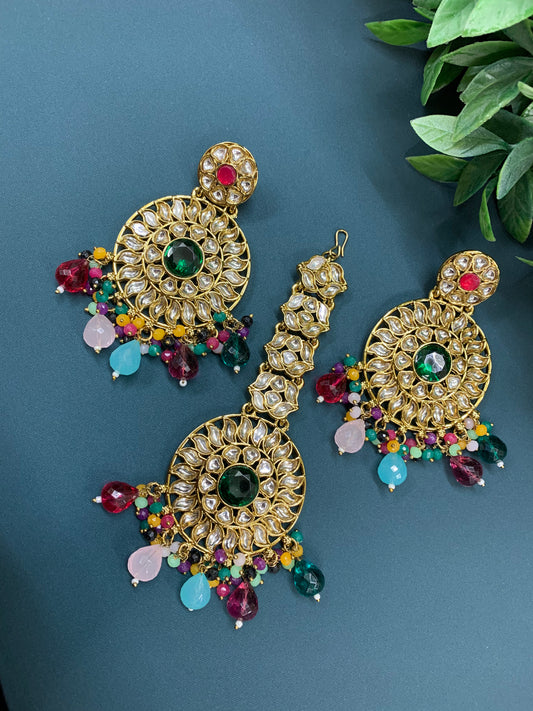 Aayrah kundan earring tikka set multi