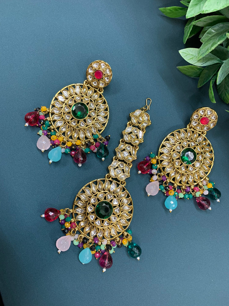 Aayrah kundan earring tikka set multi