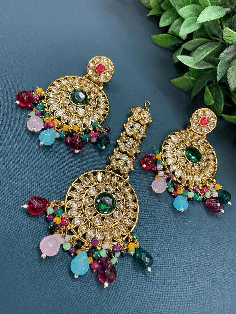 Aayrah kundan earring tikka set multi