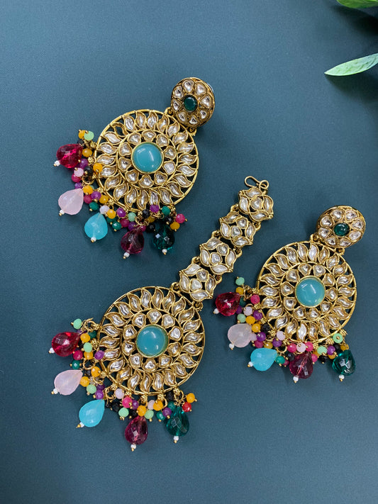 Aayrah kundan earring tikka set multi