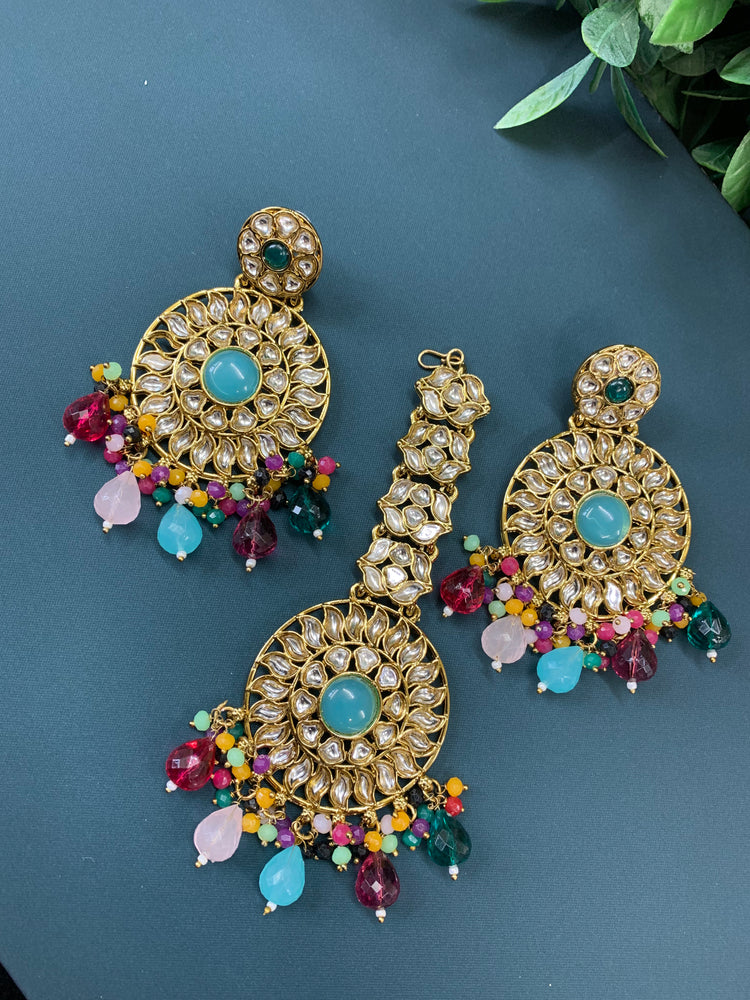 Aayrah kundan earring tikka set multi