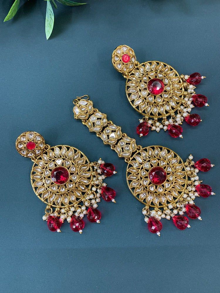 Aayrah kundan earring tikka set cherry red