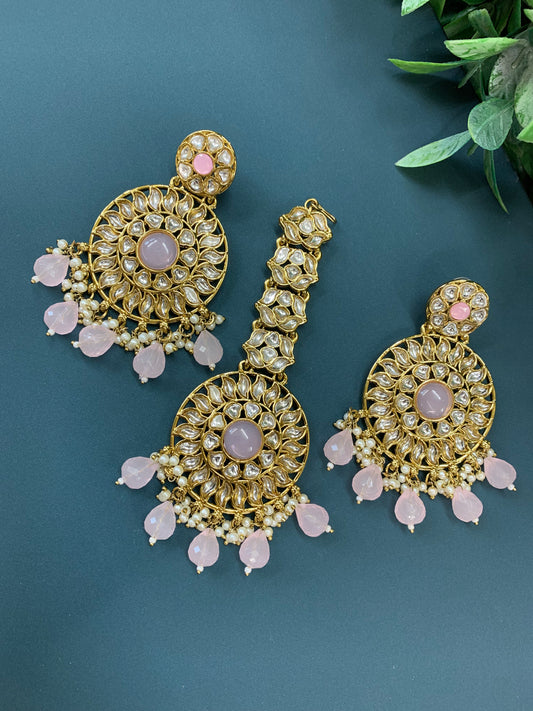 Aayrah kundan earring tikka set blush pink