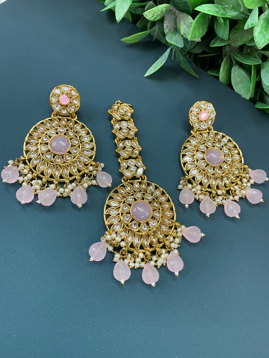 Aayrah kundan earring tikka set blush pink