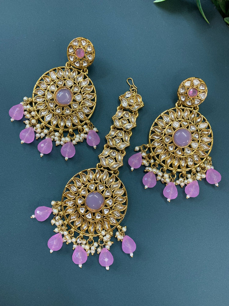 Aayrah kundan earring tikka set lavender