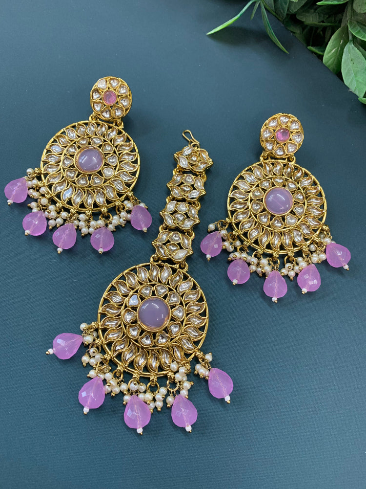 Aayrah kundan earring tikka set lavender