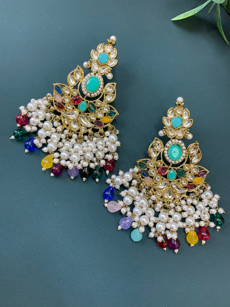 Sanah kundan fashion earring set multi phirozi