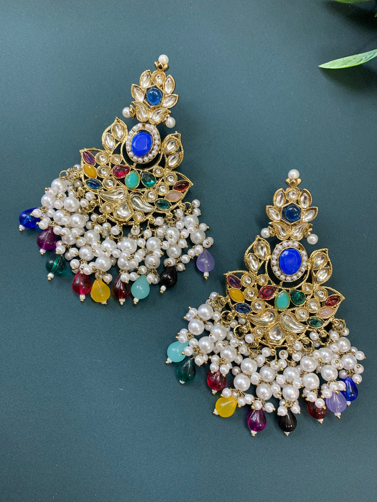 Sanah kundan fashion earring set multi blue