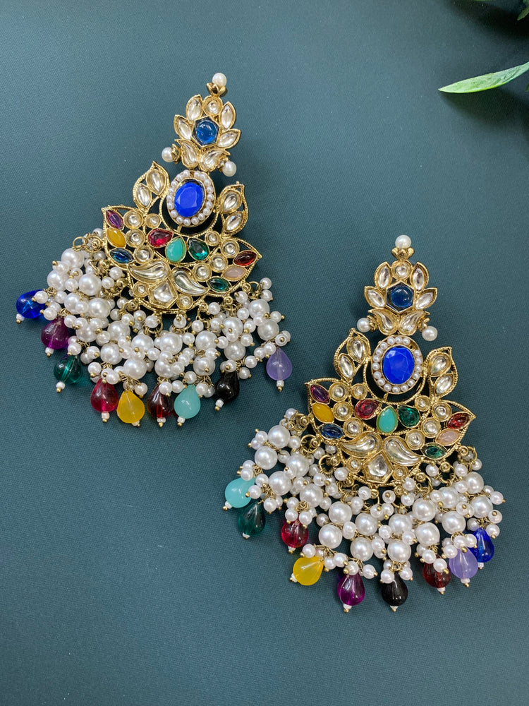 Sanah kundan fashion earring set multi blue