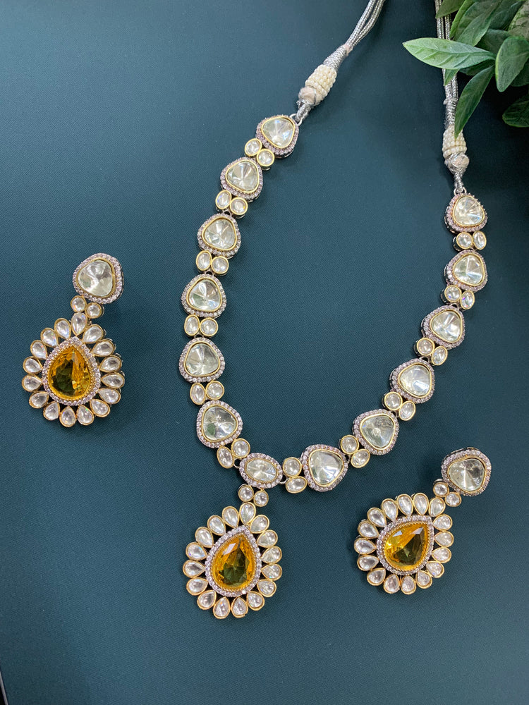 Laali moissanite kundan necklace yellow doublet center