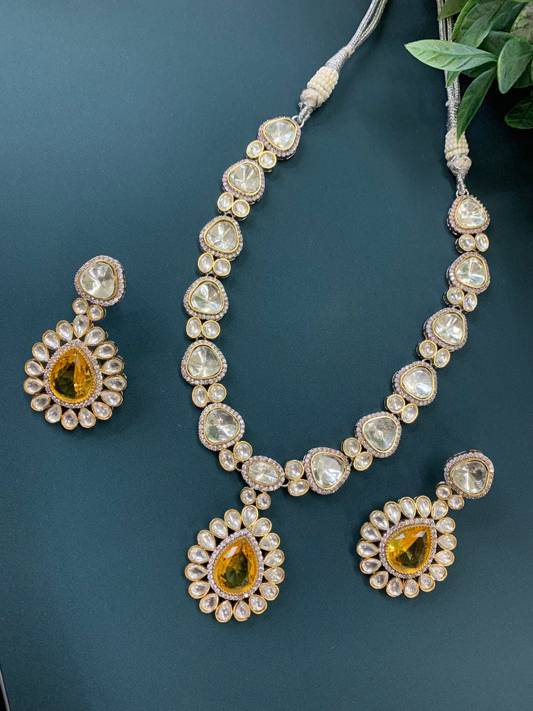 Laali moissanite kundan necklace yellow doublet center