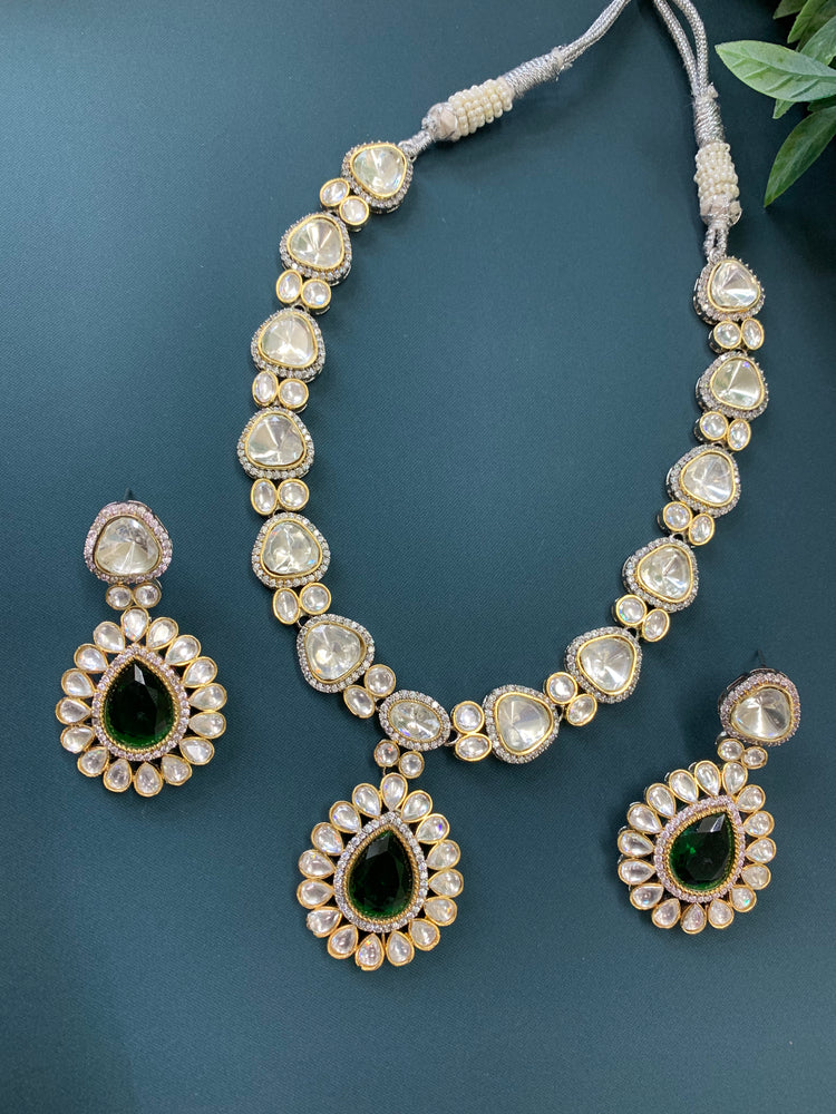 Laali moissanite kundan necklace emerald green doublet center