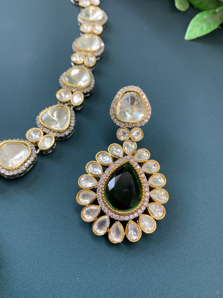 Laali moissanite kundan necklace emerald green doublet center