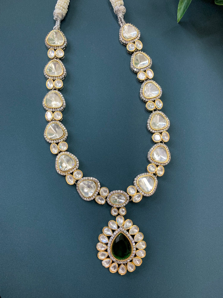 Laali moissanite kundan necklace emerald green doublet center