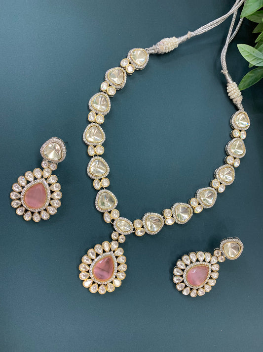 Laali moissanite kundan necklace pink doublet center