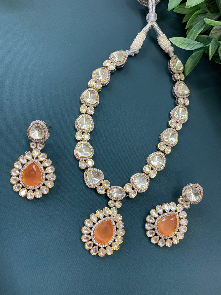 Laali moissanite kundan necklace peach doublet center