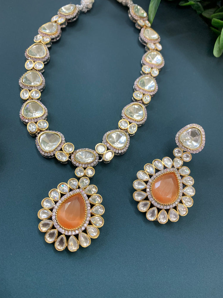 Laali moissanite kundan necklace peach doublet center