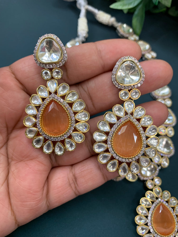 Laali moissanite kundan necklace peach doublet center