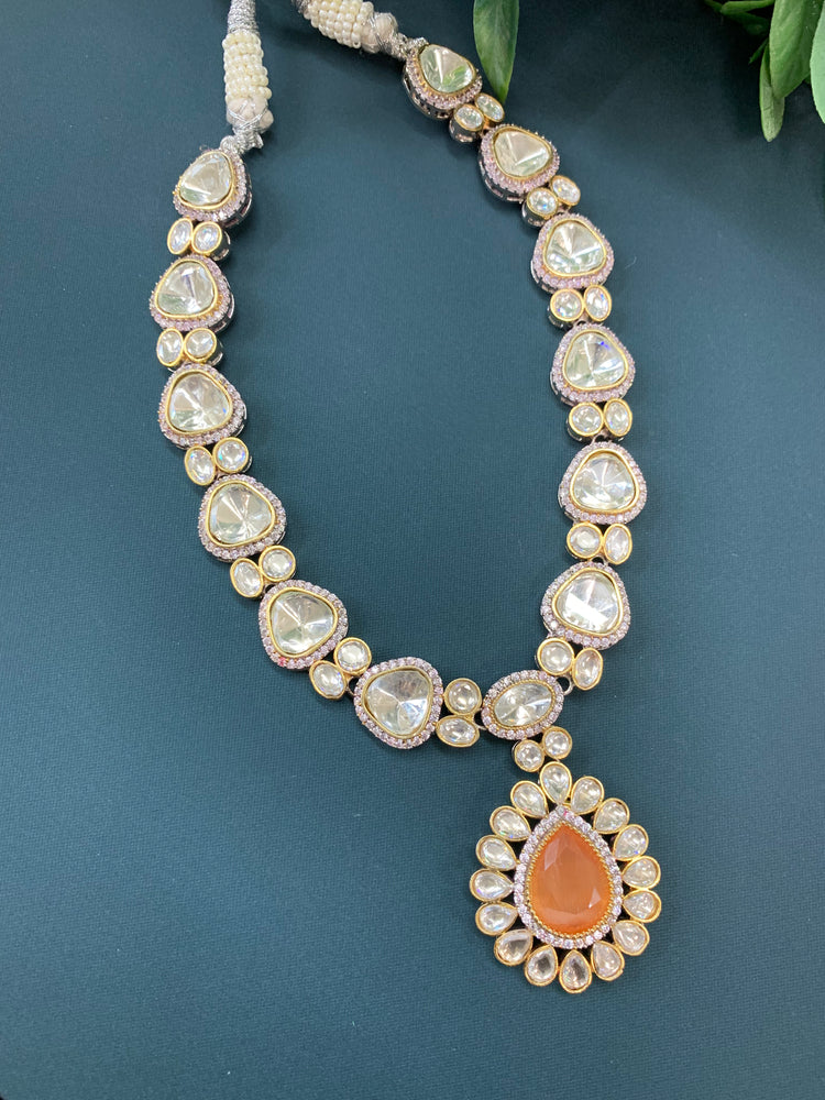 Laali moissanite kundan necklace peach doublet center