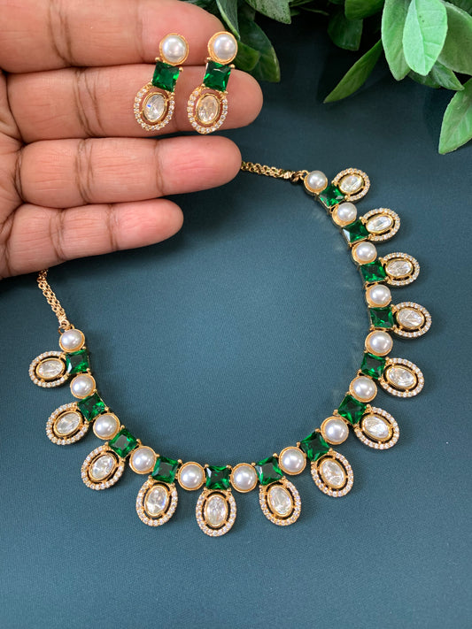 Elia Tyaani kundan necklace set emerald green