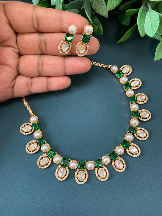 Elia Tyaani kundan necklace set emerald green