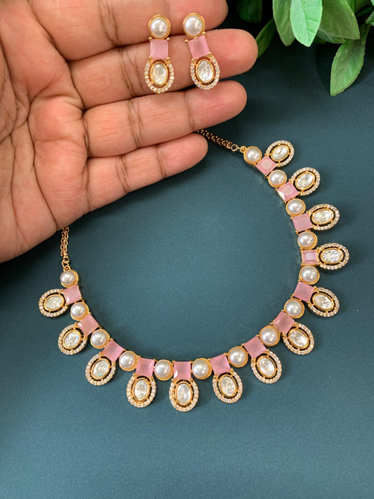 Elia Tyaani kundan necklace set pink